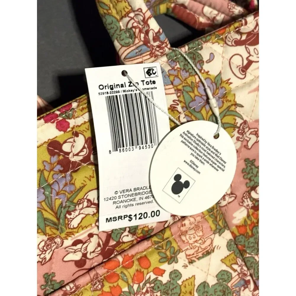 Vera Bradley Mickeys Promenade Original Zip Tote Minnie Mouse Daisy Duck Goofy